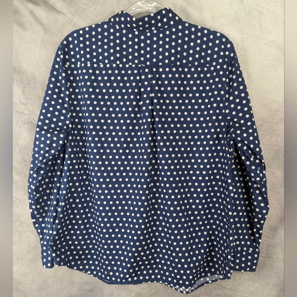 Talbots XL Petite Polkadot Button Down Blouse In Navy/White - Picture 3 of 9